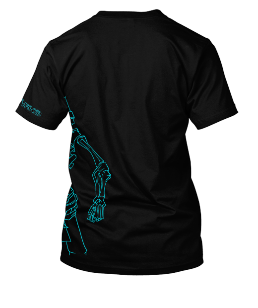 PushinWood Bucket Head Teal Rib Print T-Shirt With Arm Motif.