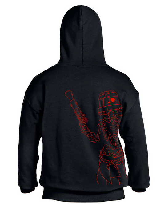 Pocket PushinWood Zipper Hoodie with Red Bucket Head Backprint