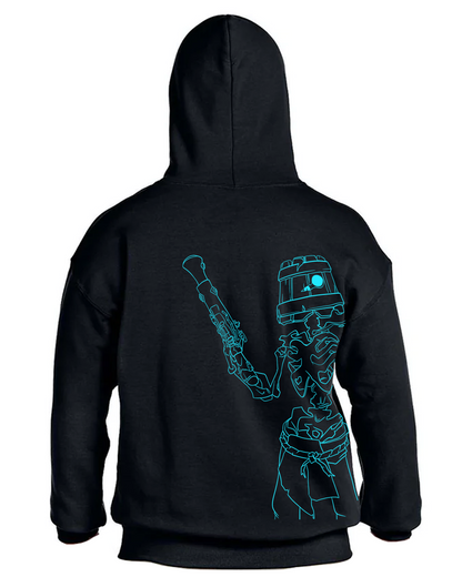 Pocket PushinWood Hoodie with Teal Bucket Head Backprint