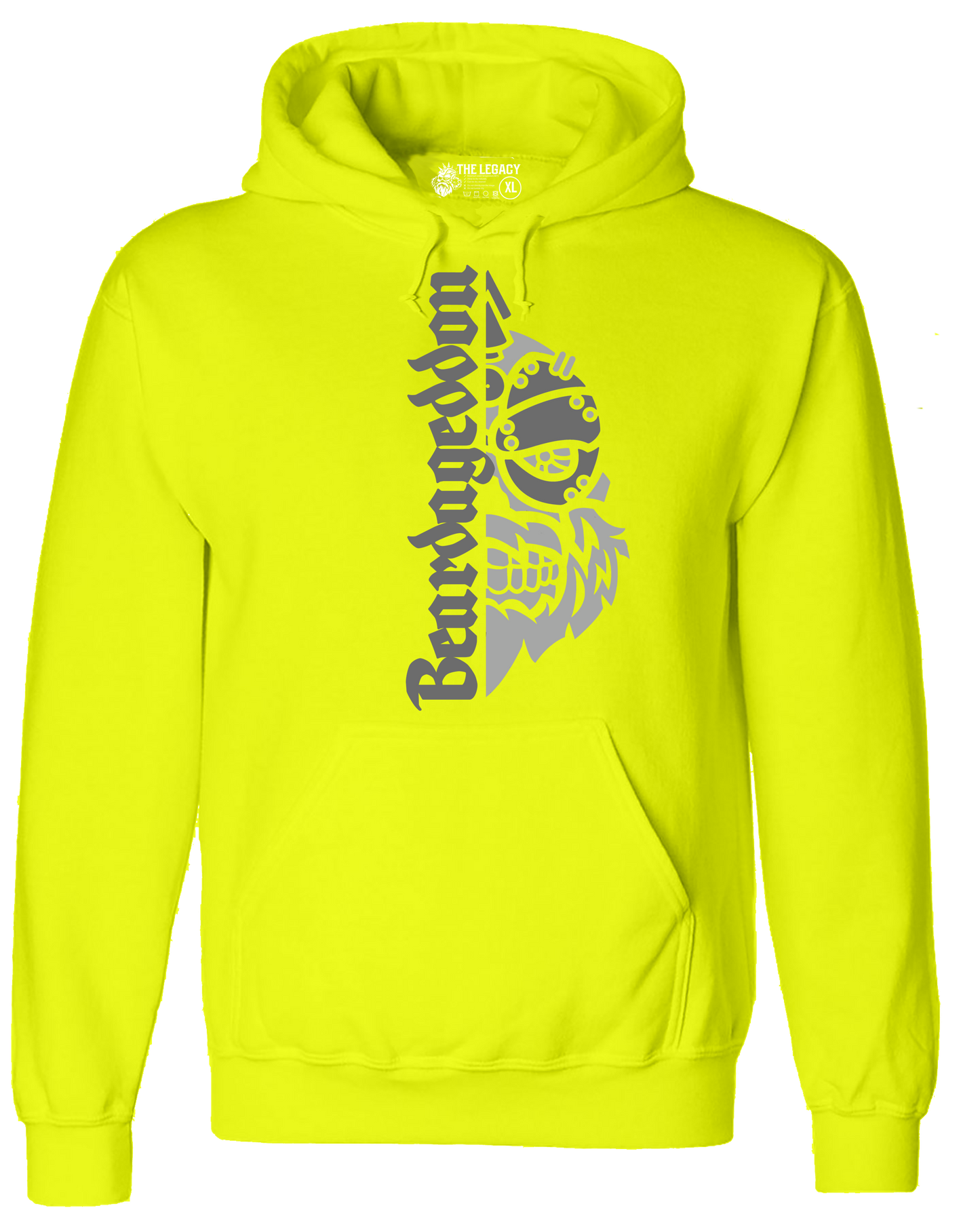 YOUR HWAY! Neon Yellow Hoodie Half Skull Front