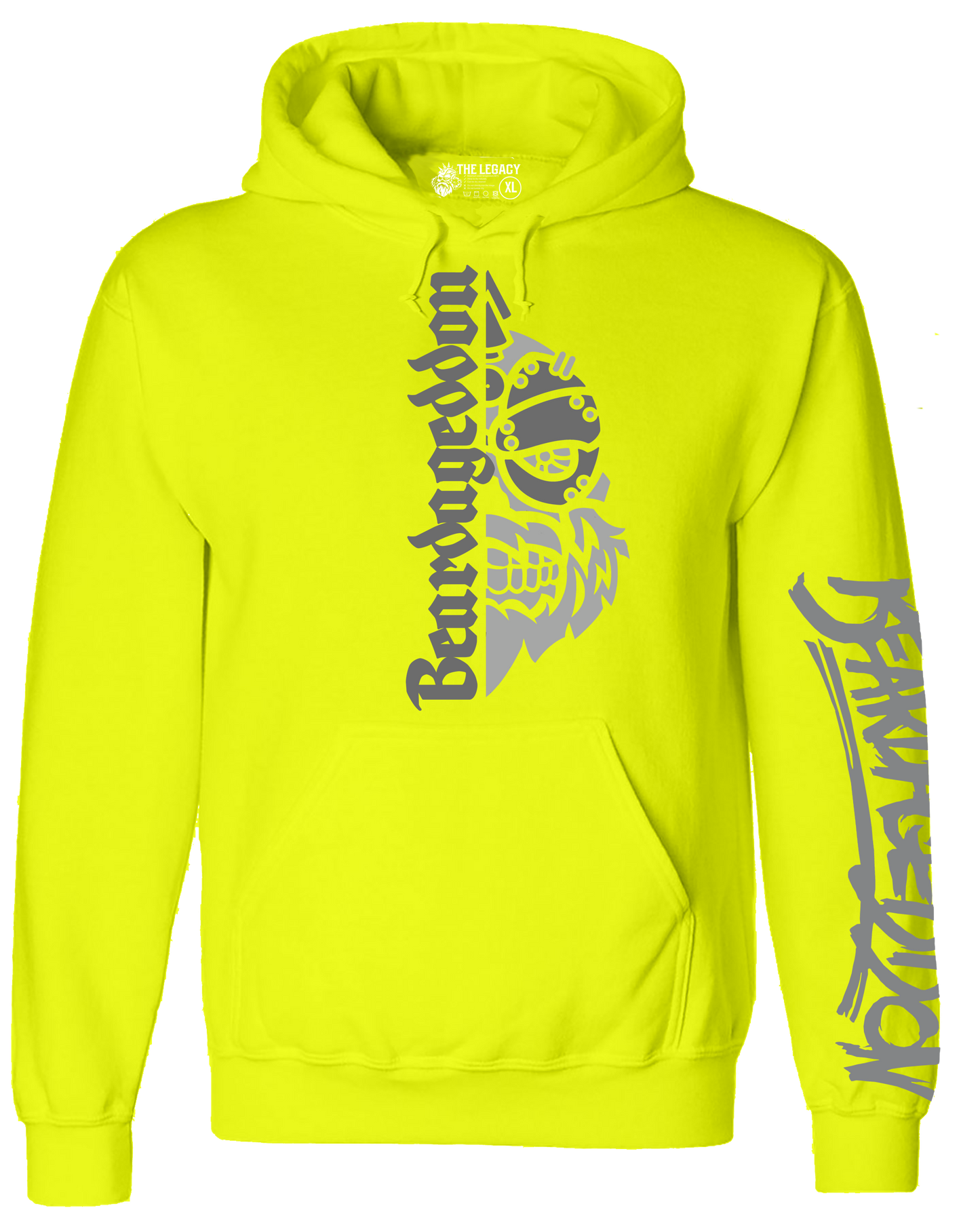 YOUR HWAY! Neon Yellow Hoodie Half Skull Front