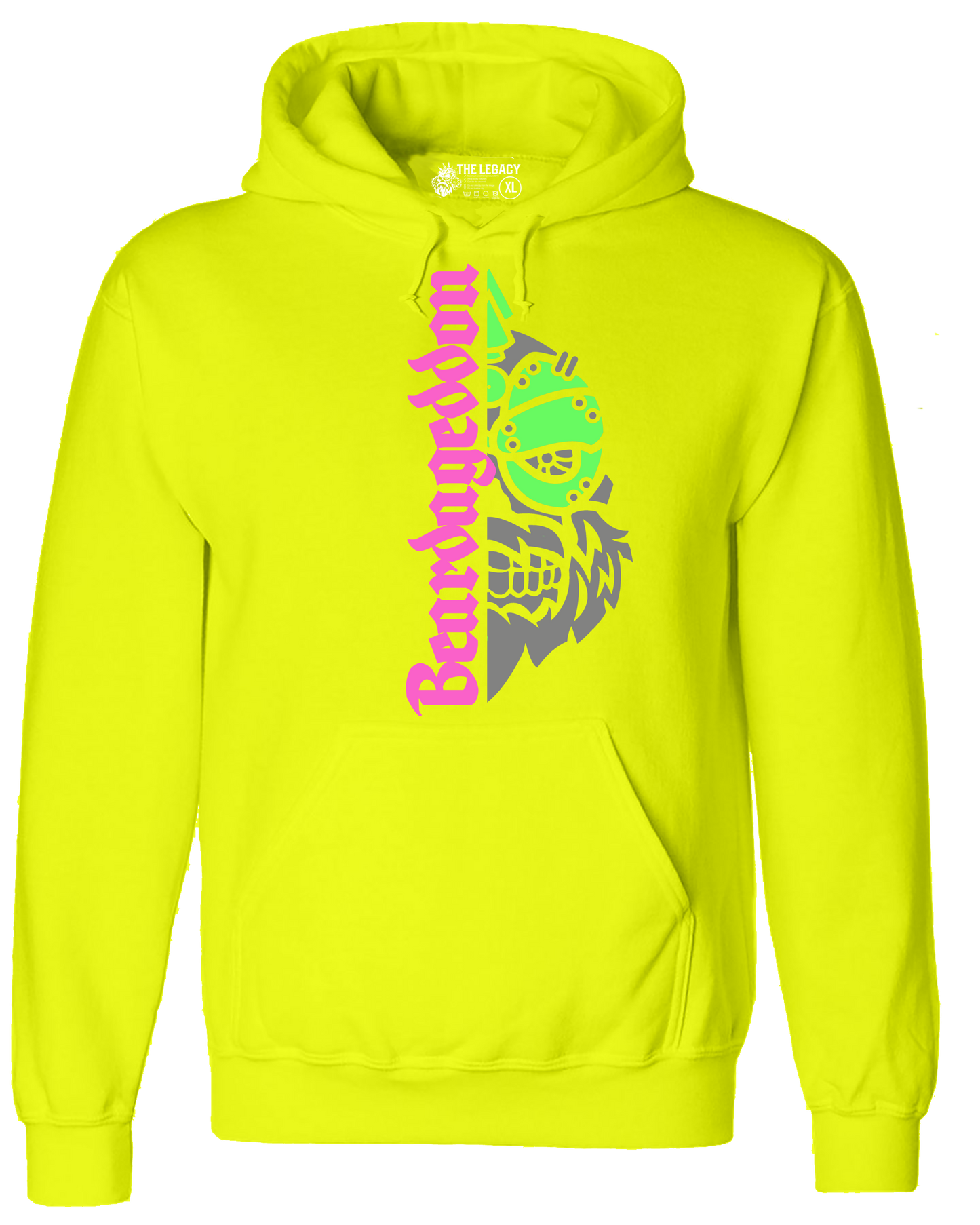 YOUR HWAY! Neon Yellow Hoodie Half Skull Front