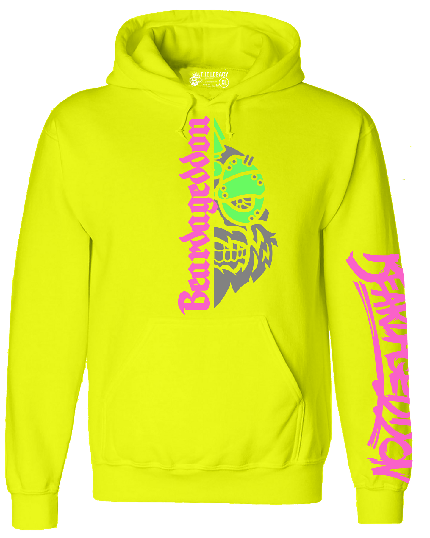 YOUR HWAY! Neon Yellow Hoodie Half Skull Front