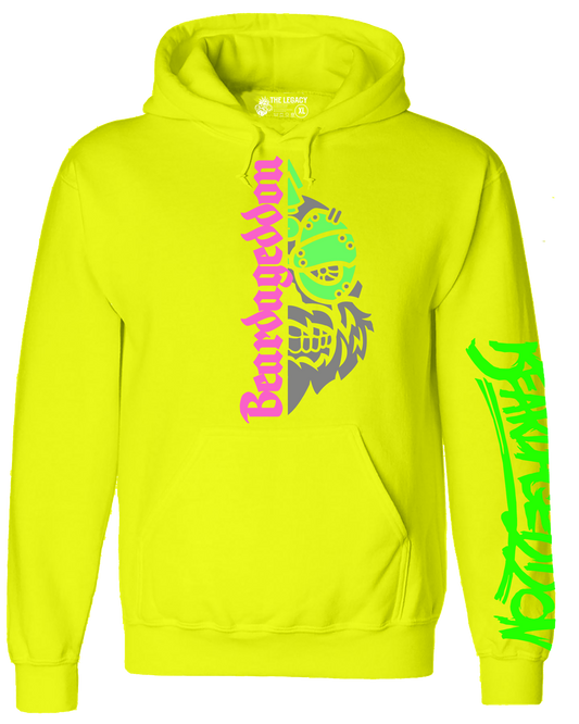 YOUR HWAY! Neon Yellow Hoodie Half Skull Front