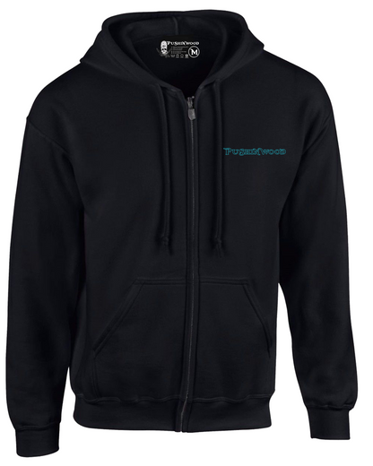Pocket PushinWood Zipper Hoodie with Teal Bucket Head Backprint